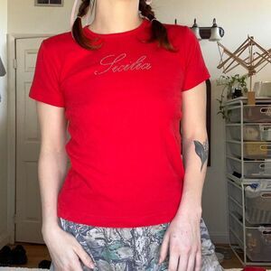 Unbranded Women's Red T-shirt y2k bedazzled Scicilia